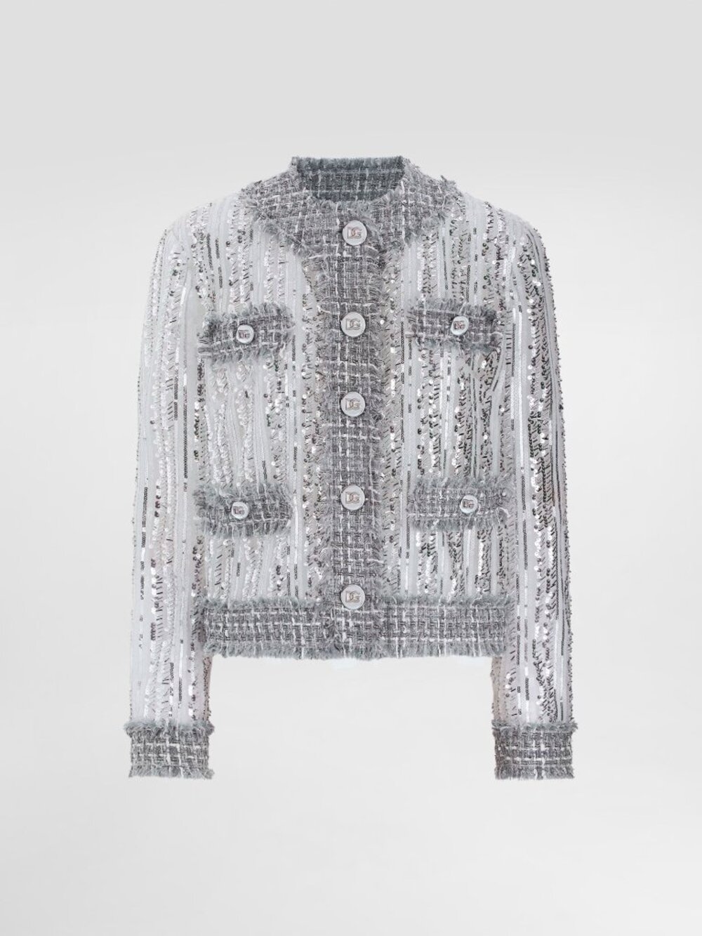 Dolce & Gabbana Sequin Embroidered Tulle Gabbana Jacket Silver Size IT 46 US 10